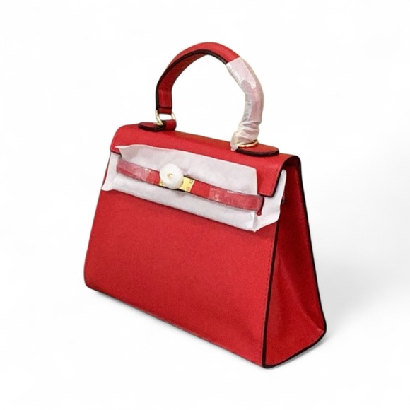 Red Leather Satchel Crossbody Handbag 26 CM - Picture 3 of 7